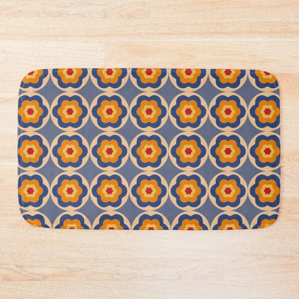 Item preview, Retro orange and navy flowers pattern designed and sold by Thegentleshop.