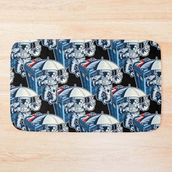 Item preview, British astronaut holding an umbrella in space near a police box designed and sold by robimerch.