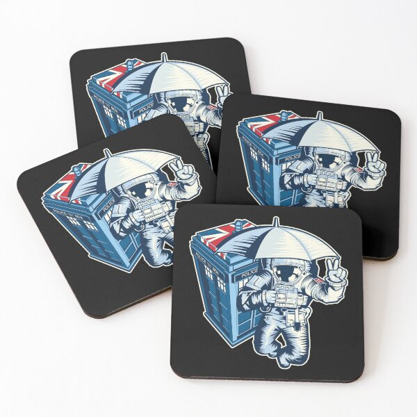 Item preview, British astronaut holding an umbrella in space near a police box designed and sold by robimerch.