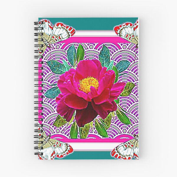 Item preview, FUCHSIA PEONY BUTTERFLIES TEAL PATTERN ART  designed and sold by sharlesart.