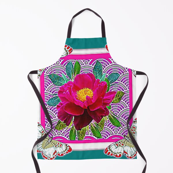 Item preview, FUCHSIA PEONY BUTTERFLIES TEAL PATTERN ART designed and sold by sharlesart.