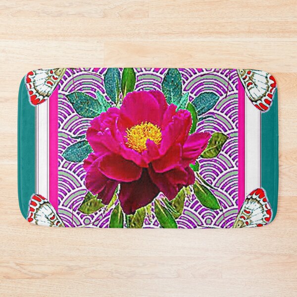 Item preview, FUCHSIA PEONY BUTTERFLIES TEAL PATTERN ART  designed and sold by sharlesart.