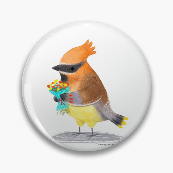 Item preview, Cedar Waxwing bird with flowers designed and sold by julianamotzko.