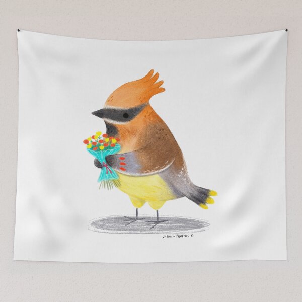 Item preview, Cedar Waxwing bird with flowers designed and sold by julianamotzko.
