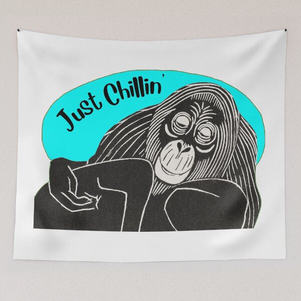 Item preview, Funny Laid-Back Orangutan, Just Chillin’, Blue background designed and sold by hjsmith.