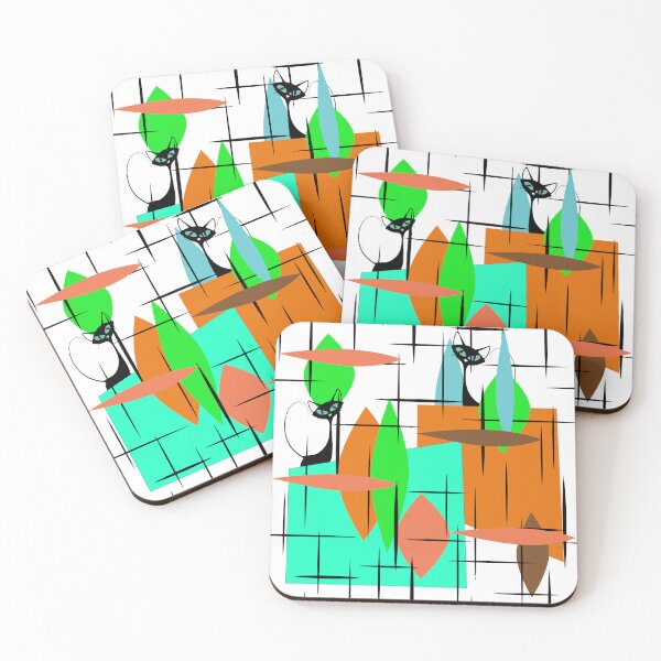 Item preview, Atomic Kitties Popping up behind an Eames Inspired Design of Falling Leaves designed and sold by LisWilliams.