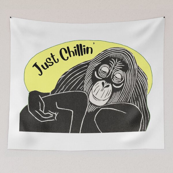 Item preview, Funny Laid-Back Orangutan, Just Chillin’, Yellow background designed and sold by hjsmith.