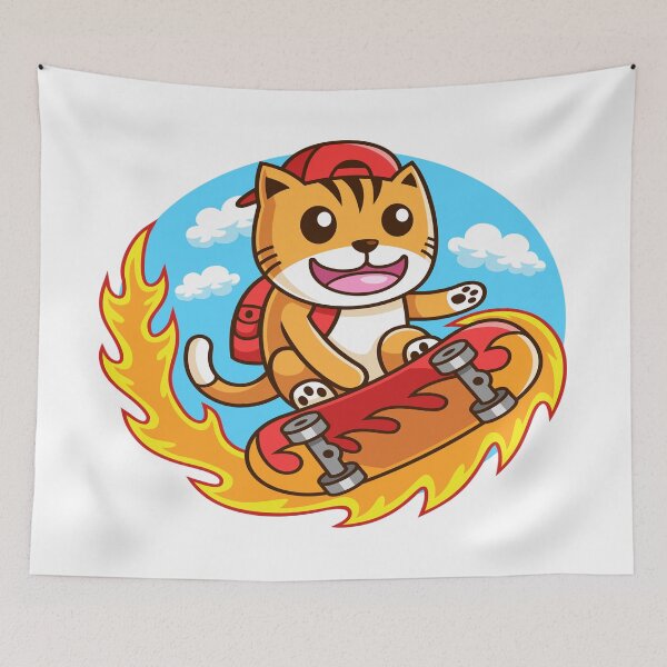 Item preview, Skateboarding Cat -  Retro Design With Flames From Wheels designed and sold by davidmurtagh.