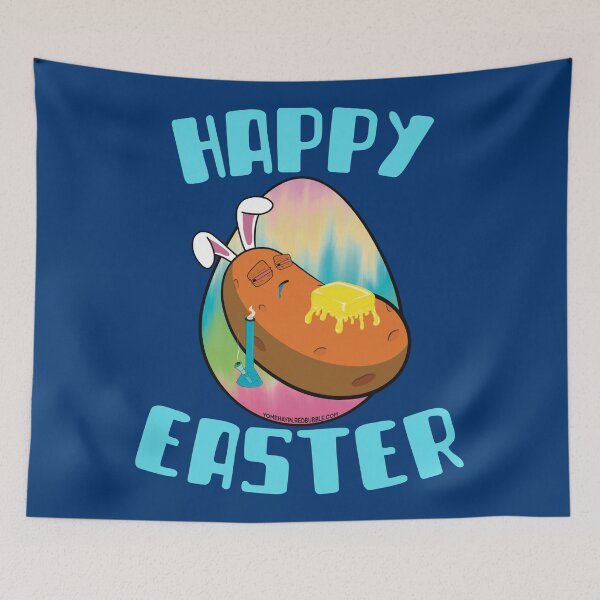 Item preview, Happy Easter-Funny Stoner Cartoon-Baked Potato Smoking Weed From A Bong-Tie Dye Easter Egg designed and sold by YomeHayin.