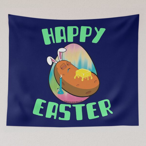 Item preview, Happy Easter-Funny Stoner Cartoon-Baked Potato Smoking Weed From A Bong-Tie Dye Easter Egg designed and sold by YomeHayin.