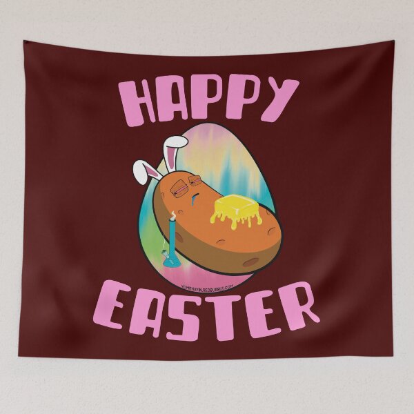Item preview, Happy Easter-Funny Stoner Cartoon-Baked Potato Smoking Weed From A Bong-Tie Dye Easter Egg designed and sold by YomeHayin.