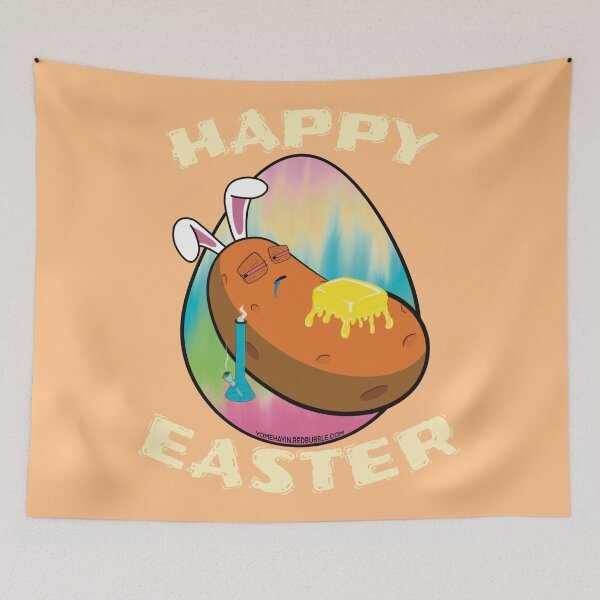 Item preview, Happy Easter-Funny Stoner Cartoon-Baked Potato Smoking Weed From A Bong-Tie Dye Easter Egg designed and sold by YomeHayin.