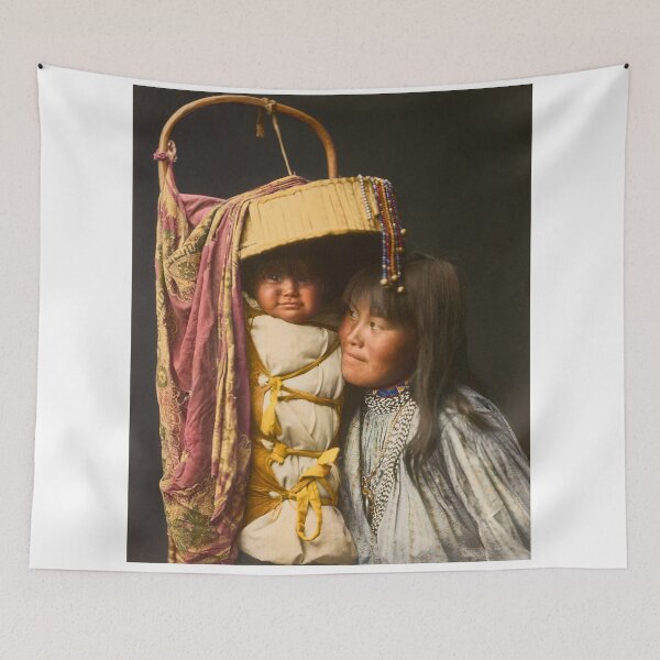 Item preview, Apache girl and her child in a cradleboard, photographed by Edward S. Curtis in ca 1903 designed and sold by Sanna Dullaway.