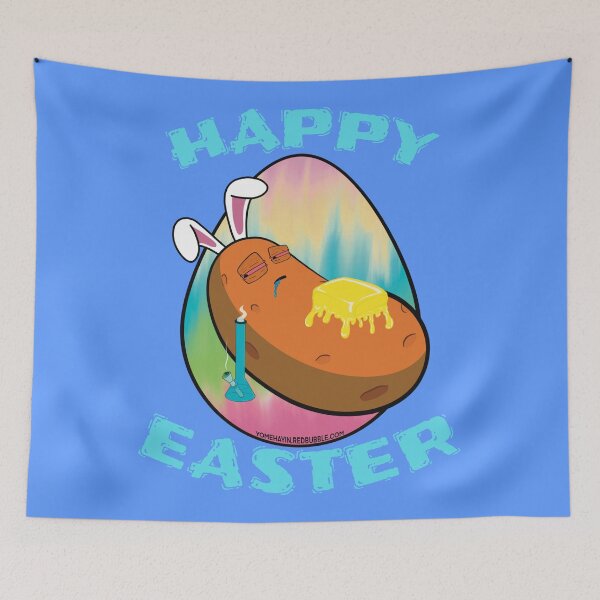 Item preview, Happy Easter-Funny Stoner Cartoon-Baked Potato Smoking Weed From A Bong-Tie Dye Easter Egg designed and sold by YomeHayin.