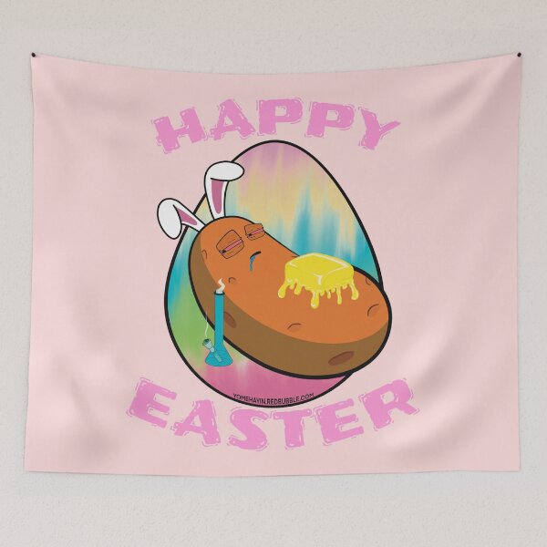 Item preview, Happy Easter-Funny Stoner Cartoon-Baked Potato Smoking Weed From A Bong-Tie Dye Easter Egg designed and sold by YomeHayin.