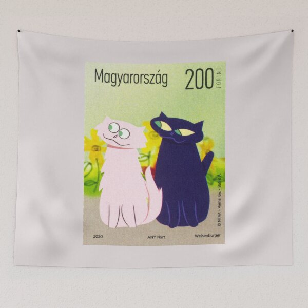 Item preview, Philately 2020 Hungary Vintage Cartoon Cats Hungarian Frakk Black White designed and sold by cutestamps.
