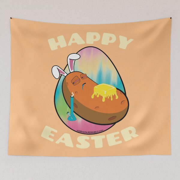 Item preview, Happy Easter-Funny Stoner Cartoon-Baked Potato Smoking Weed From A Bong-Tie Dye Easter Egg designed and sold by YomeHayin.