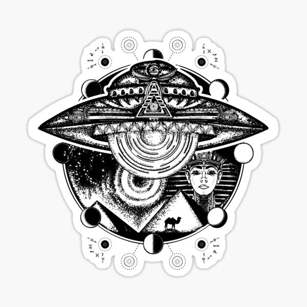antiguos astronautas Diseño de camiseta de nave espacial sobre pirámides de Egipto Pegatina