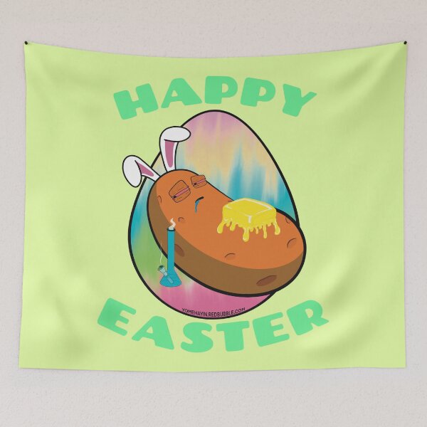 Item preview, Happy Easter-Funny Stoner Cartoon-Baked Potato Smoking Weed From A Bong-Tie Dye Easter Egg designed and sold by YomeHayin.