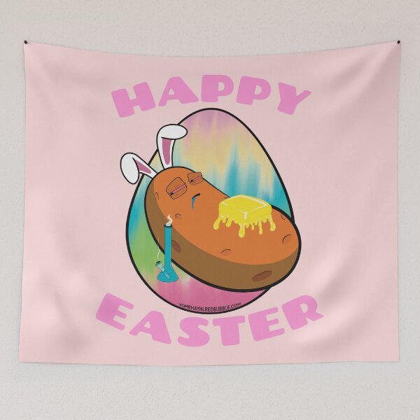 Item preview, Happy Easter-Funny Stoner Cartoon-Baked Potato Smoking Weed From A Bong-Tie Dye Easter Egg designed and sold by YomeHayin.
