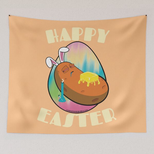 Item preview, Happy Easter-Funny Stoner Cartoon-Baked Potato Smoking Weed From A Bong-Tie Dye Easter Egg designed and sold by YomeHayin.