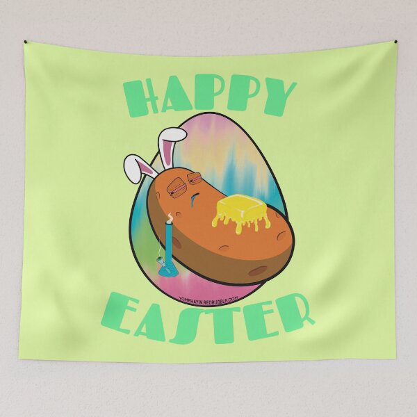 Item preview, Happy Easter-Funny Stoner Cartoon-Baked Potato Smoking Weed From A Bong-Tie Dye Easter Egg designed and sold by YomeHayin.