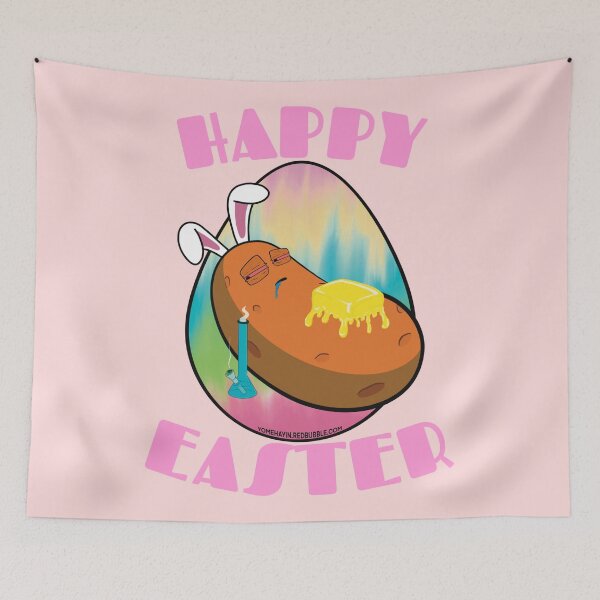 Item preview, Happy Easter-Funny Stoner Cartoon-Baked Potato Smoking Weed From A Bong-Tie Dye Easter Egg designed and sold by YomeHayin.