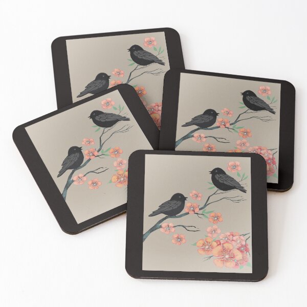 Artikelvorschau, Zwei schwarze Vögel mit Blumen entworfen und verkauft von Lyngianni.
