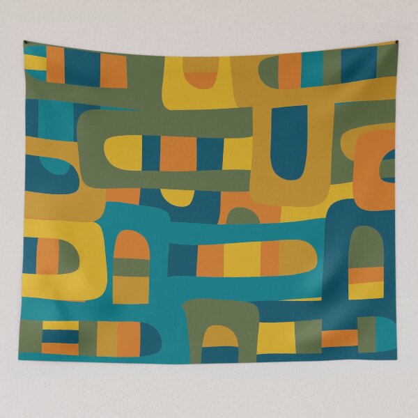 Item preview, Bo Kaap Abstract Pattern in Moroccan Teal Ochre Olive Orange Mustard designed and sold by kierkegaard.