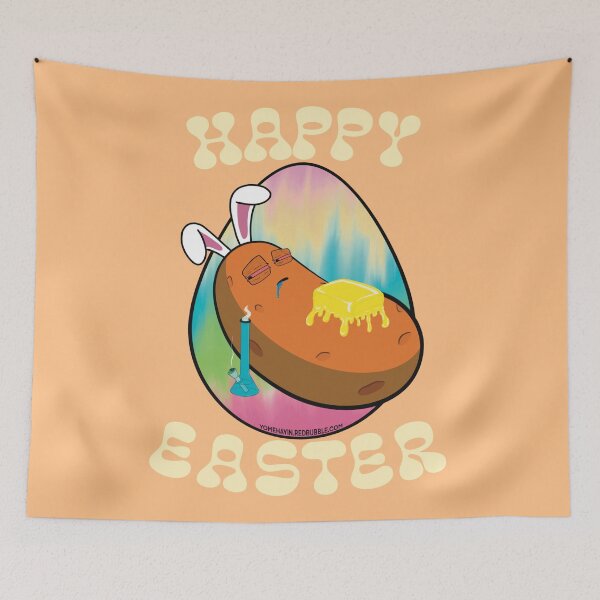 Item preview, Happy Easter-Funny Stoner Cartoon-Baked Potato Smoking Weed From A Bong-Tie Dye Easter Egg designed and sold by YomeHayin.