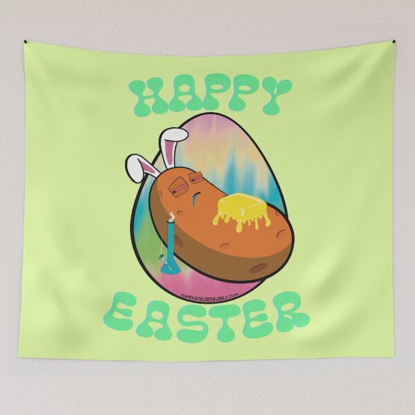 Item preview, Happy Easter-Funny Stoner Cartoon-Baked Potato Smoking Weed From A Bong-Tie Dye Easter Egg designed and sold by YomeHayin.