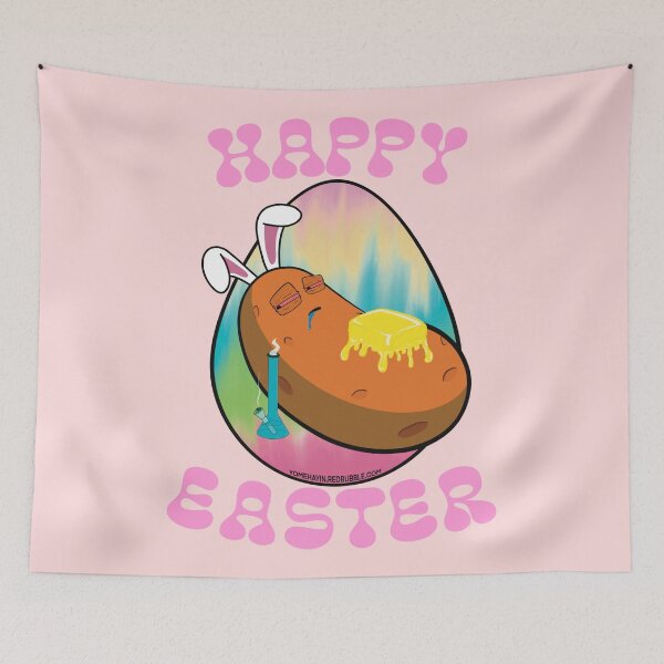 Item preview, Happy Easter-Funny Stoner Cartoon-Baked Potato Smoking Weed From A Bong-Tie Dye Easter Egg designed and sold by YomeHayin.