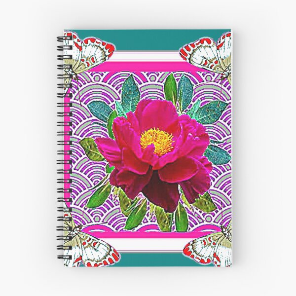 Item preview, FUCHSIA PEONY BUTTERFLIES TEAL PATTERN ART designed and sold by sharlesart.