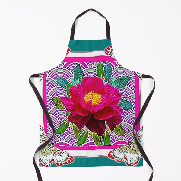 Item preview, FUCHSIA PEONY BUTTERFLIES TEAL PATTERN ART designed and sold by sharlesart.