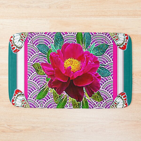 Item preview, FUCHSIA PEONY BUTTERFLIES TEAL PATTERN ART designed and sold by sharlesart.