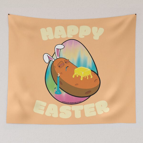 Item preview, Happy Easter-Funny Stoner Cartoon-Baked Potato Smoking Weed From A Bong-Tie Dye Easter Egg designed and sold by YomeHayin.