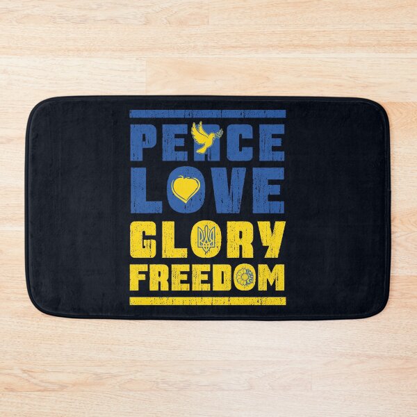 Item preview, Blue and Yellow Ukraine Flag Colors PEACE LOVE GLORY FREEDOM SLAVA UKRAINI Distressed Typographic Quote to Support Ukraine and Ukrainians designed and sold by zenturtlemerch.
