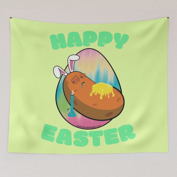 Item preview, Happy Easter-Funny Stoner Cartoon-Baked Potato Smoking Weed From A Bong-Tie Dye Easter Egg designed and sold by YomeHayin.
