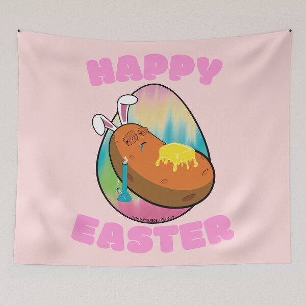 Item preview, Happy Easter-Funny Stoner Cartoon-Baked Potato Smoking Weed From A Bong-Tie Dye Easter Egg designed and sold by YomeHayin.