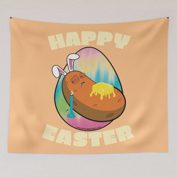 Item preview, Happy Easter-Funny Stoner Cartoon-Baked Potato Smoking Weed From A Bong-Tie Dye Easter Egg designed and sold by YomeHayin.