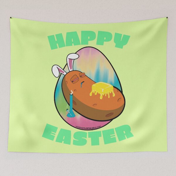 Item preview, Happy Easter-Funny Stoner Cartoon-Baked Potato Smoking Weed From A Bong-Tie Dye Easter Egg designed and sold by YomeHayin.