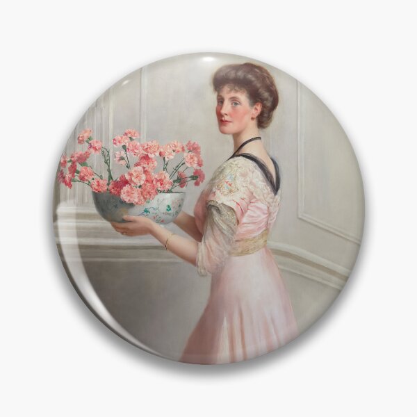 Item preview, Portrait of a lady in pink carrying a bowl of pink carnations by John Collier Remastered Xzendor7 Classical Art Old Masters Reproductions designed and sold by Xzendor7 Digital Art Creations.