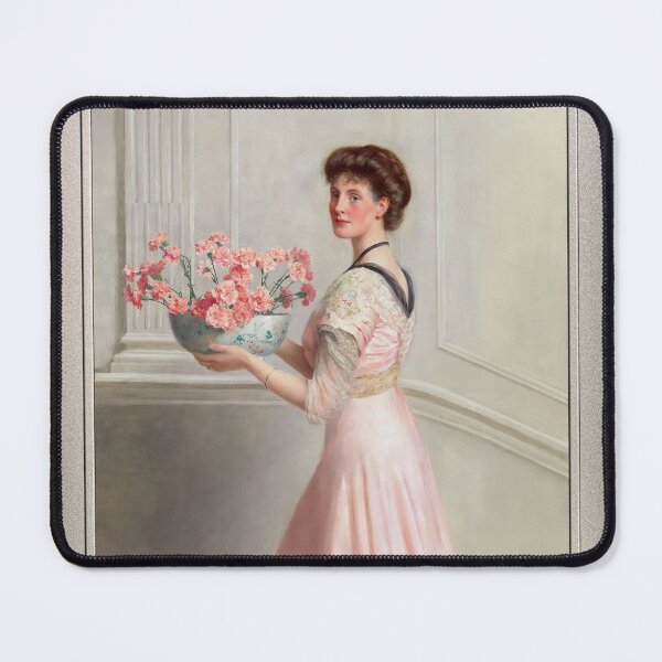 Item preview, Portrait of a lady in pink carrying a bowl of pink carnations by John Collier Remastered Xzendor7 Classical Art Old Masters Reproductions designed and sold by Xzendor7 Digital Art Creations.