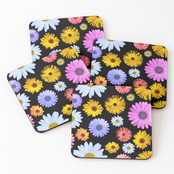 Item preview, Coneflowers and Daisies Cheerful Black Background Floral Pattern designed and sold by nimreninmu.