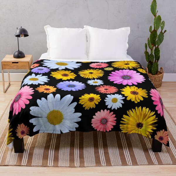 Item preview, Coneflowers and Daisies Cheerful Black Background Floral Pattern designed and sold by nimreninmu.