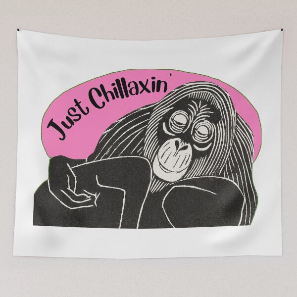 Item preview, Funny Laid-Back Orangutan, Just Chillaxin’, Pink background designed and sold by hjsmith.
