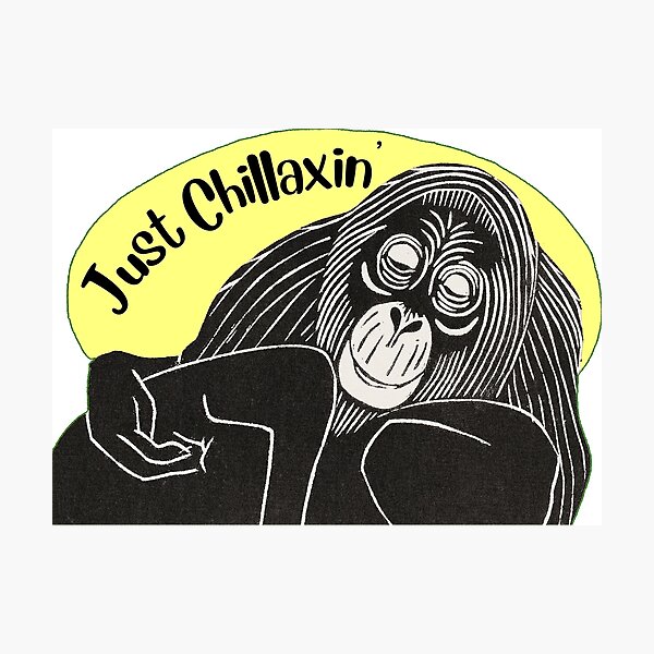 Item preview, Funny Laid-Back Orangutan, Just Chillaxin’, Yellow background designed and sold by hjsmith.