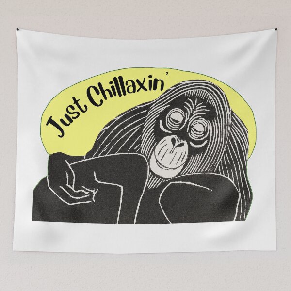 Item preview, Funny Laid-Back Orangutan, Just Chillaxin’, Yellow background designed and sold by hjsmith.