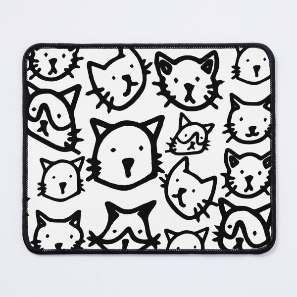 Item preview, Cat lovers psychology, black and white hand drawn cat heads collage pattern designed and sold by Emily Roberts.