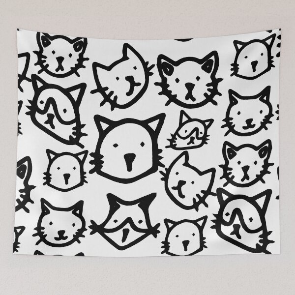 Item preview, Cat lovers psychology, black and white hand drawn cat heads collage pattern designed and sold by Emily Roberts.
